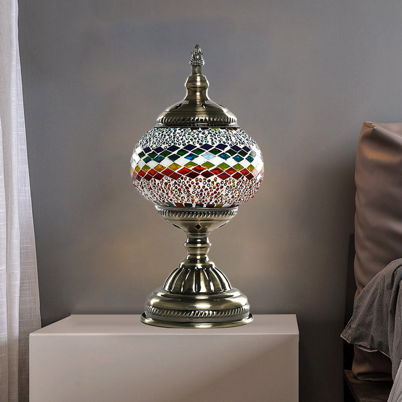 1 Light Night Light Mediterranean Global Orange/Red and Blue Stained Glass Table Lamp for Bedroom