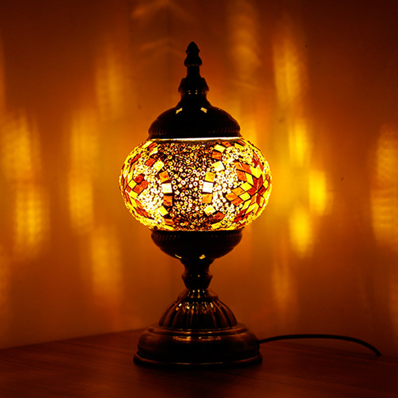 1 Light Night Light Mediterranean Global Orange/Red and Blue Stained Glass Table Lamp for Bedroom