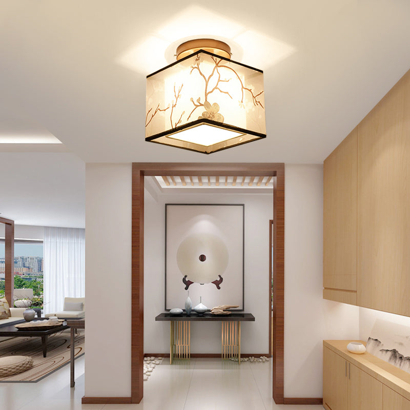 Single Head Flush Lamp Chinese Style Fabric Flush Ceiling Light for Living Room
