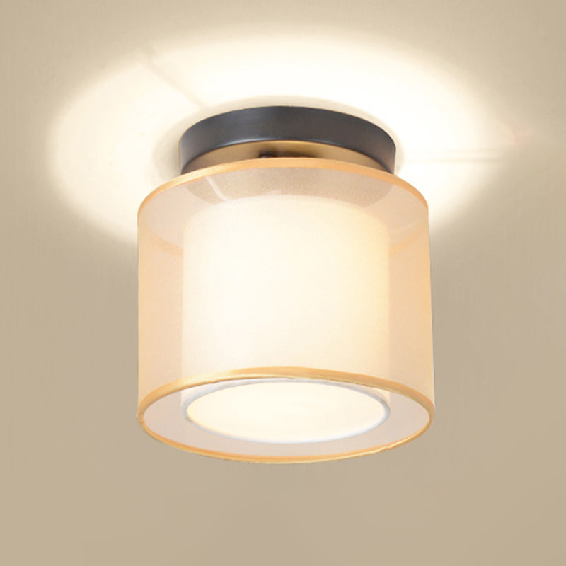 Single Head Flush Lamp Chinese Style Fabric Flush Ceiling Light for Living Room