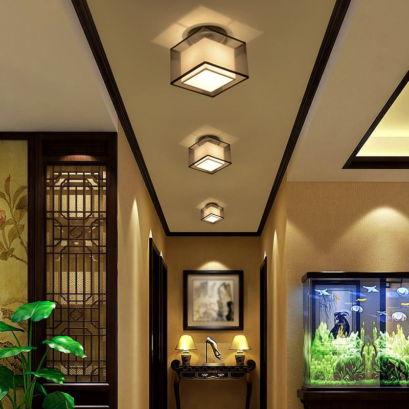 Single Head Flush Lamp Chinese Style Fabric Flush Ceiling Light for Living Room