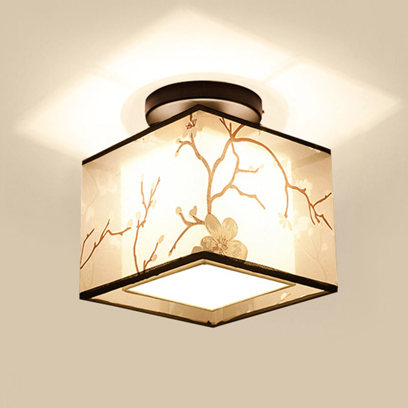 Single Head Flush Lamp Chinese Style Fabric Flush Ceiling Light for Living Room