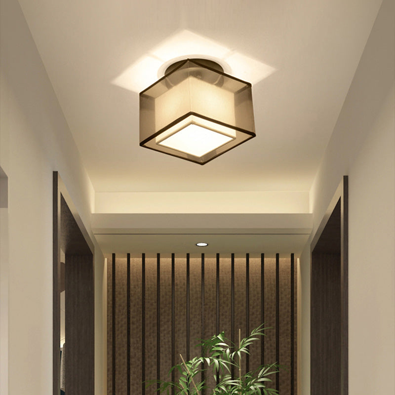 Single Head Flush Lamp Chinese Style Fabric Flush Ceiling Light for Living Room