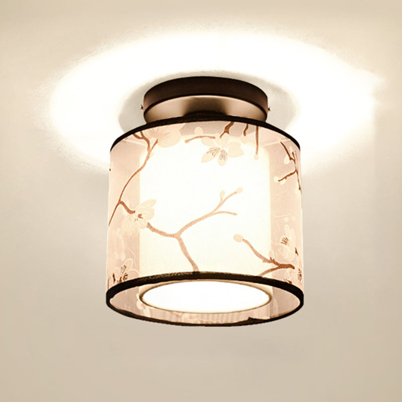 Single Head Flush Lamp Chinese Style Fabric Flush Ceiling Light for Living Room