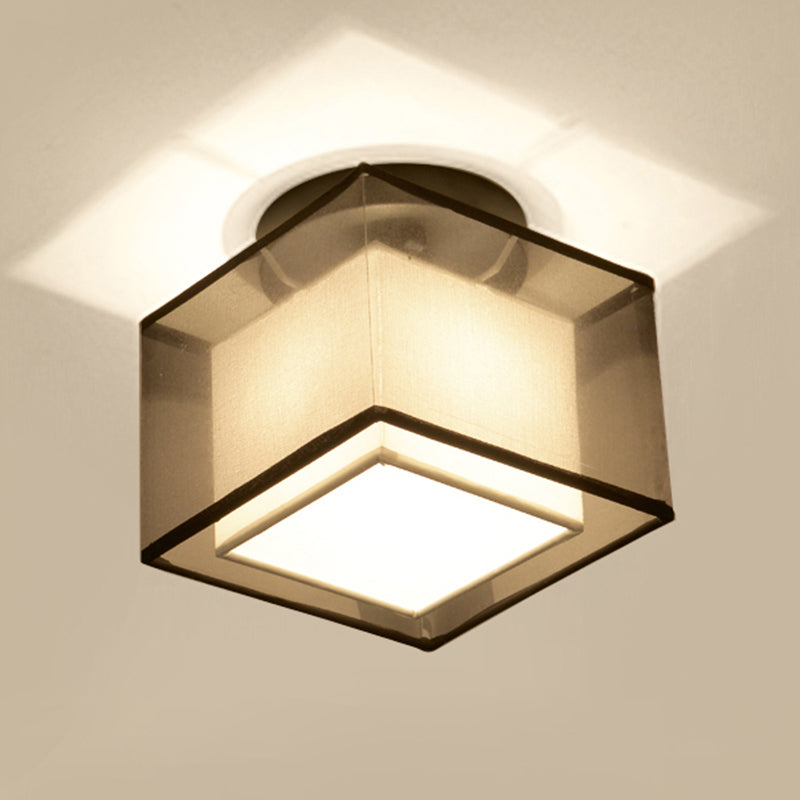 Single Head Flush Lamp Chinese Style Fabric Flush Ceiling Light for Living Room