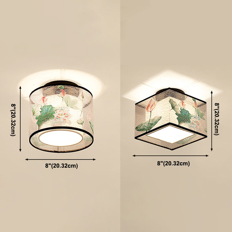 Single Head Flush Lamp Chinese Style Fabric Flush Ceiling Light for Living Room