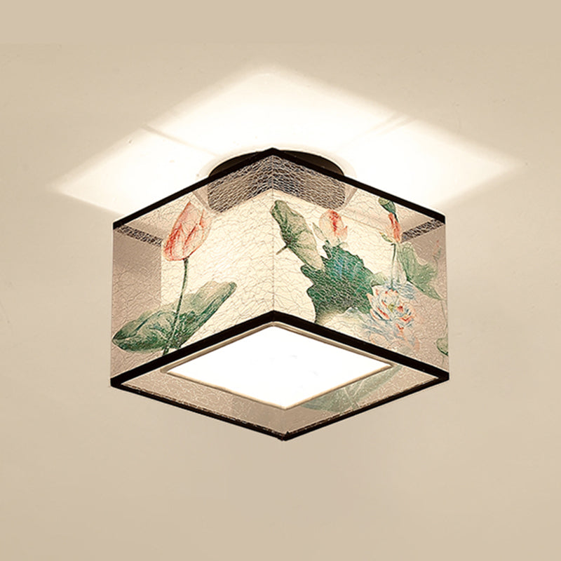 Single Head Flush Lamp Chinese Style Fabric Flush Ceiling Light for Living Room