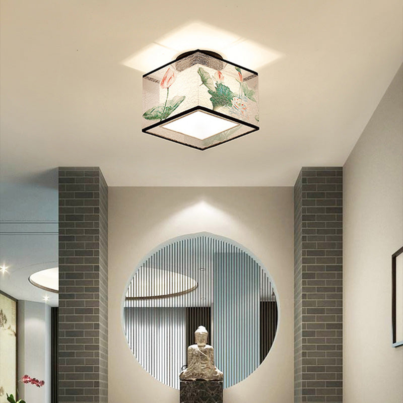 Single Head Flush Lamp Chinese Style Fabric Flush Ceiling Light for Living Room