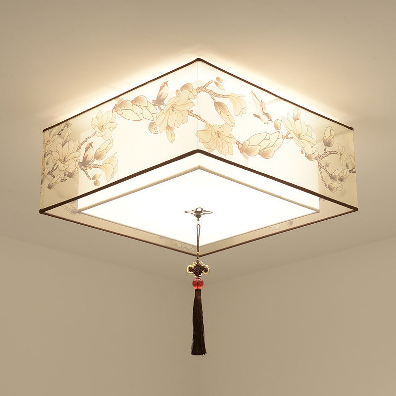 16" Wide 4 Lights Flush Mount Traditional Fabric Flush Ceiling Light in White for Bedroom