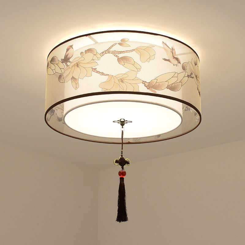 16" Wide 4 Lights Flush Mount Traditional Fabric Flush Ceiling Light in White for Bedroom