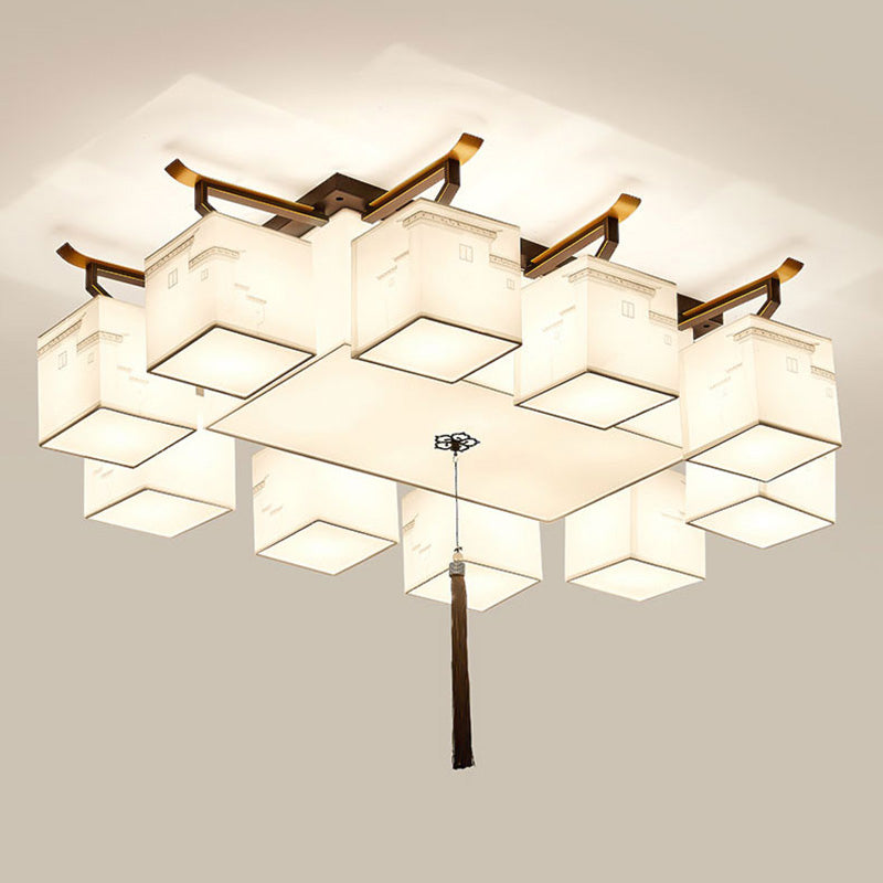 Chinese Style Fabric Flush Ceiling Light 5 Size for Optional Flush Light for Living Room