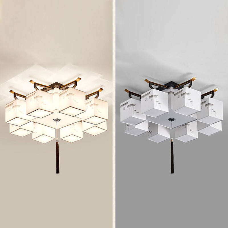 Chinese Style Fabric Flush Ceiling Light 5 Size for Optional Flush Light for Living Room