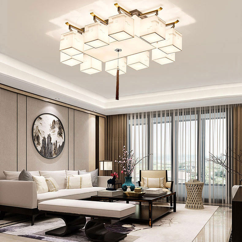 Chinese Style Fabric Flush Ceiling Light 5 Size for Optional Flush Light for Living Room