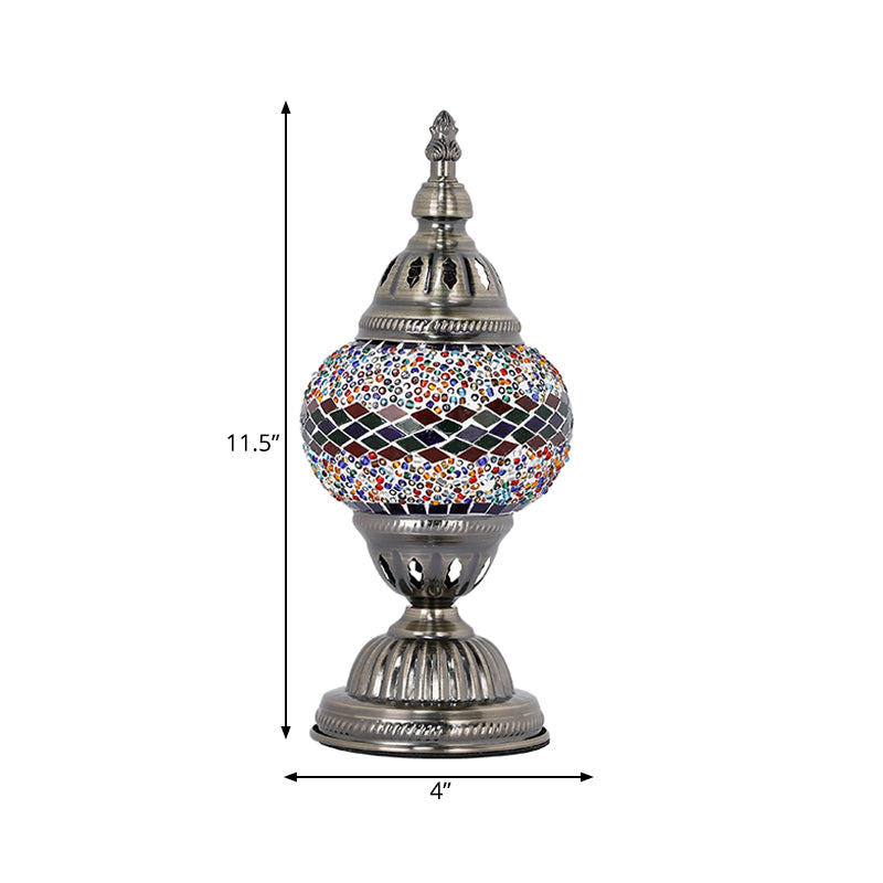 Lampada da tavolo per camera da letto a forma di torre in vetro colorato Art Déco 1 luce da comodino viola chiaro/rosso e verde/rosso e blu
