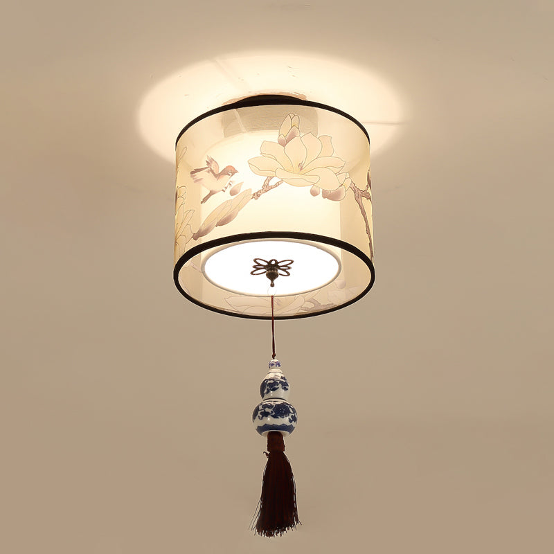 Inbouw plafondlamp in Aziatische stijl, stof, voor woonkamer, eetkamer