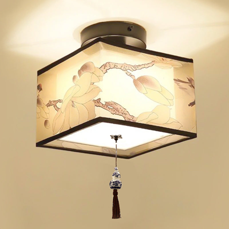 Inbouw plafondlamp in Aziatische stijl, stof, voor woonkamer, eetkamer