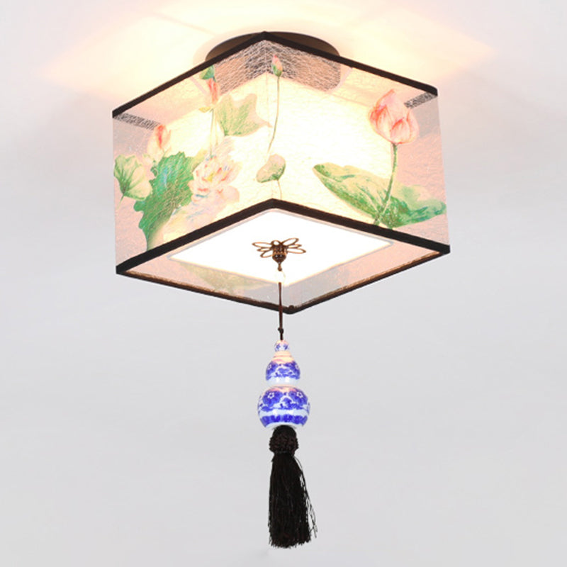 Inbouw plafondlamp in Aziatische stijl, stof, voor woonkamer, eetkamer