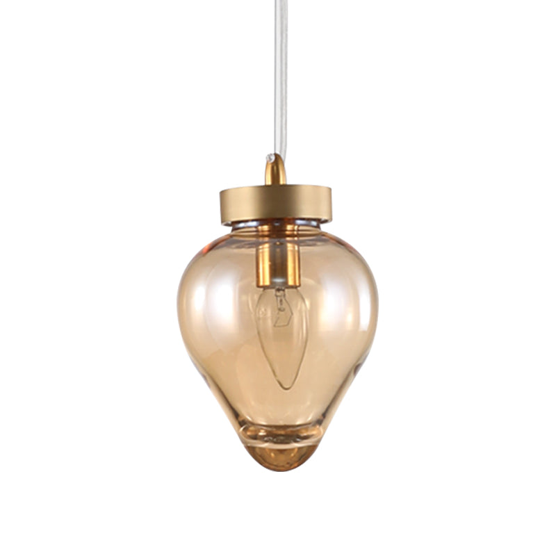 Gold Urn Pendant Lamp Modernist 1 Head Amber Glass Suspension Light for Dining Room
