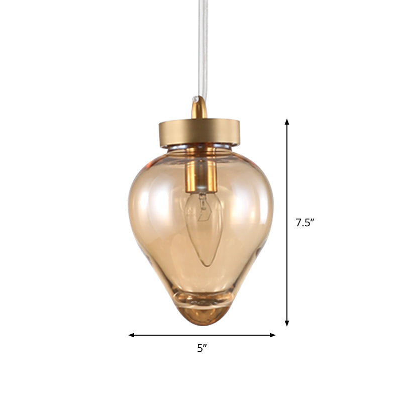 Gold Urn Pendant Lamp Modernist 1 Head Amber Glass Suspension Light for Dining Room