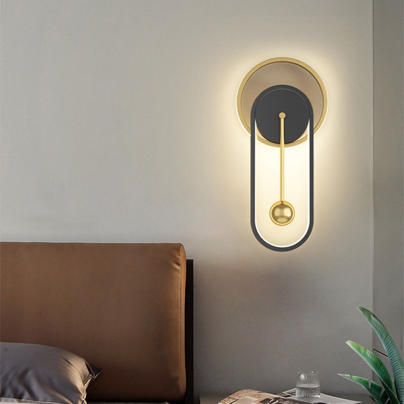 Postmoderne LED-Wandleuchten schwarzgold oval und ringwandmontiertes Licht mit Metallschatten