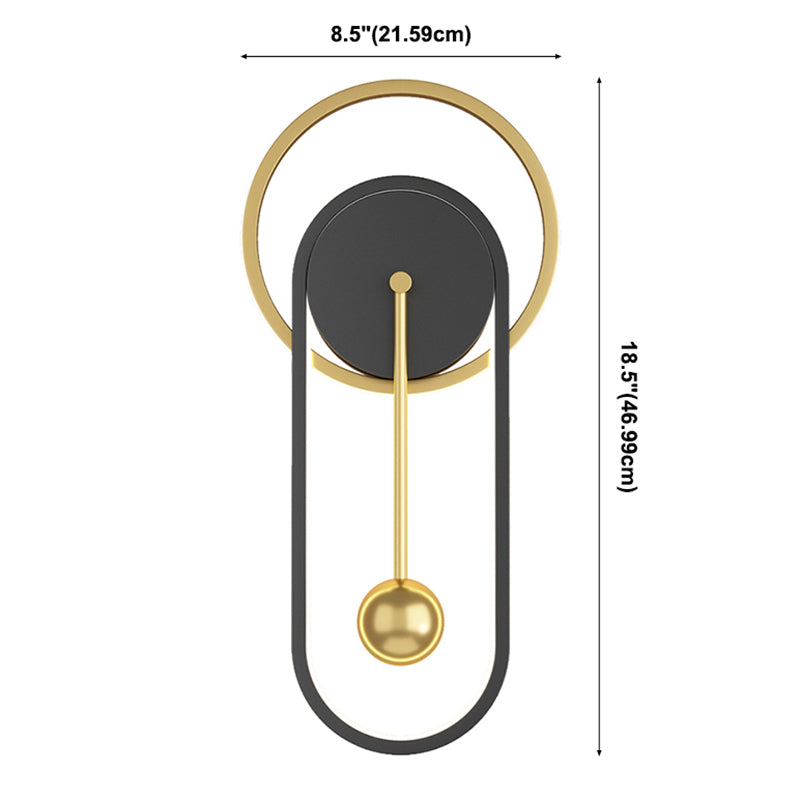 Postmoderne LED-Wandleuchten schwarzgold oval und ringwandmontiertes Licht mit Metallschatten