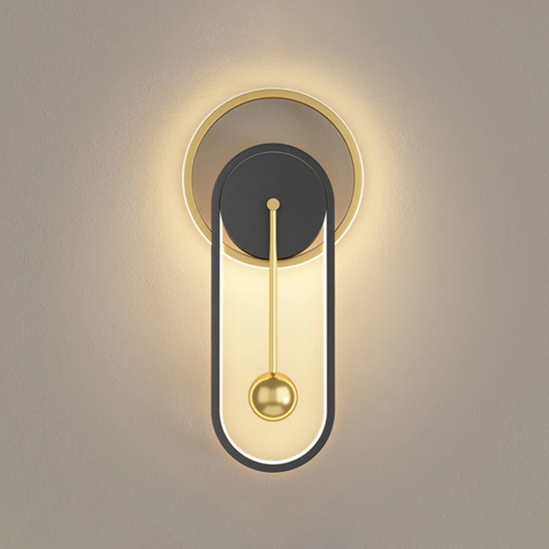 Postmoderne LED-Wandleuchten schwarzgold oval und ringwandmontiertes Licht mit Metallschatten