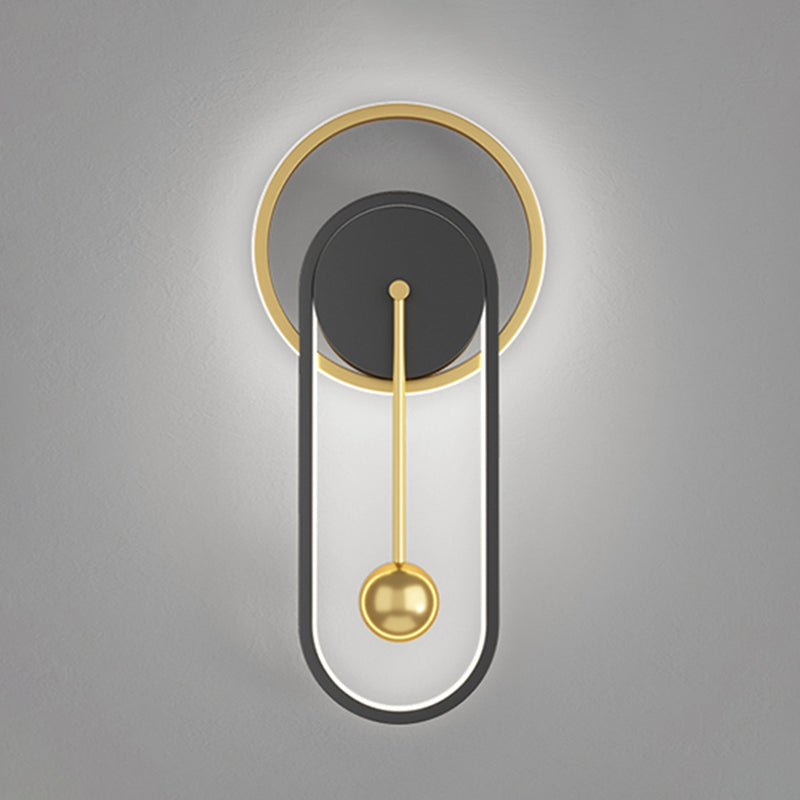 Postmoderne LED-Wandleuchten schwarzgold oval und ringwandmontiertes Licht mit Metallschatten