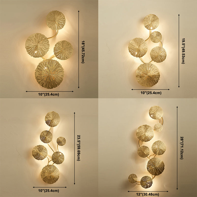Luz de pared de la hoja de loto en forma de pared posmoderna de acero inoxidable aplastador de pared en oro