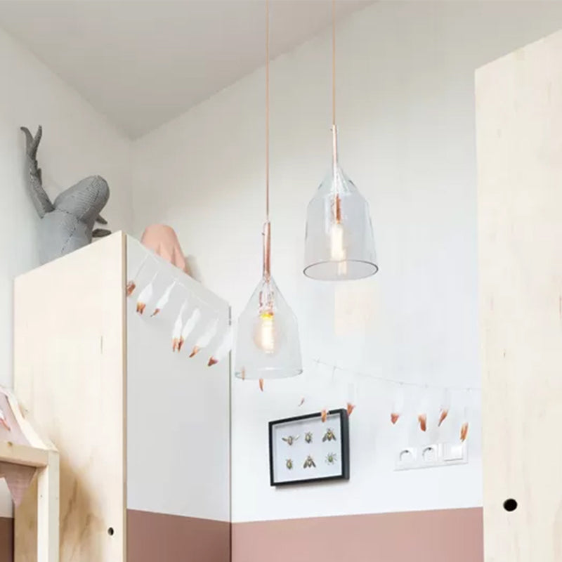 1 Head Kitchen Drop Pendant Simple Rose Gold Suspension Lamp with Bell Clear Glass Shade, 6"/7.5" Width