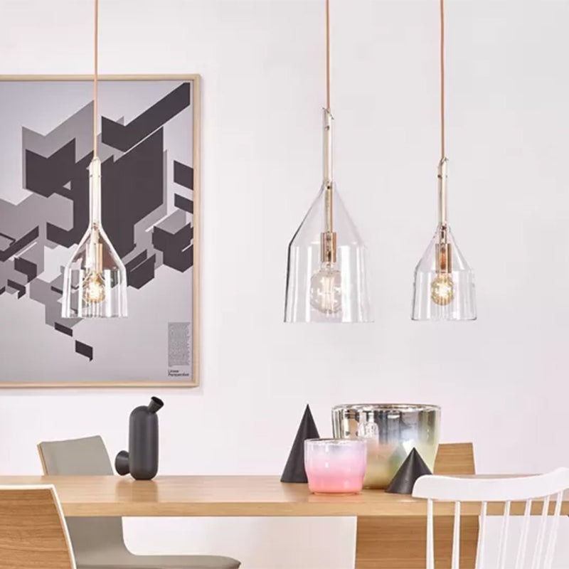 1 Head Kitchen Drop Pendant Simple Rose Gold Suspension Lamp with Bell Clear Glass Shade, 6"/7.5" Width