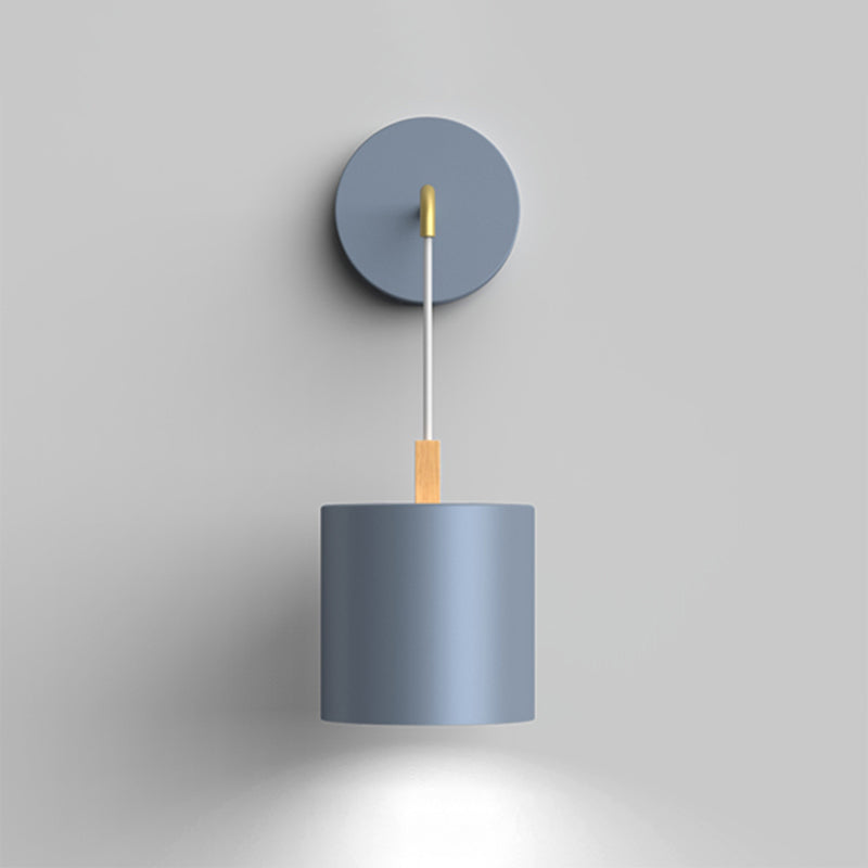 Geometric Shade Wall Hanging Lamp Macaron Style Iron 1 Bulb Bedroom Reading Wall Light