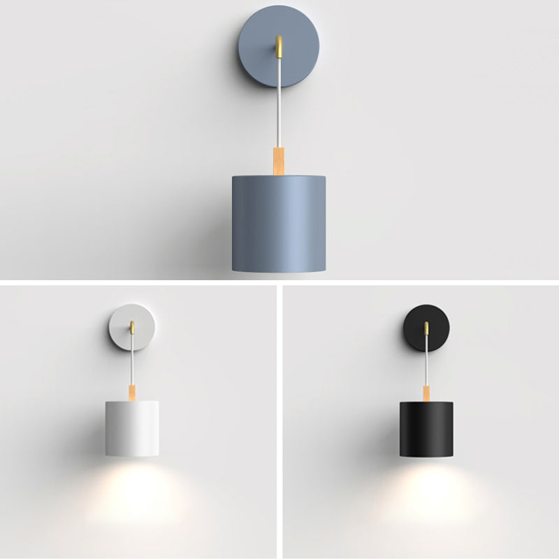 Geometric Shade Wall Hanging Lamp Macaron Style Iron 1 Bulb Bedroom Reading Wall Light