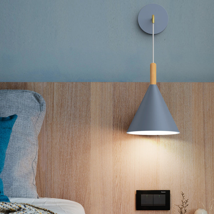 Geometric Shade Wall Hanging Lamp Macaron Style Iron 1 Bulb Bedroom Reading Wall Light