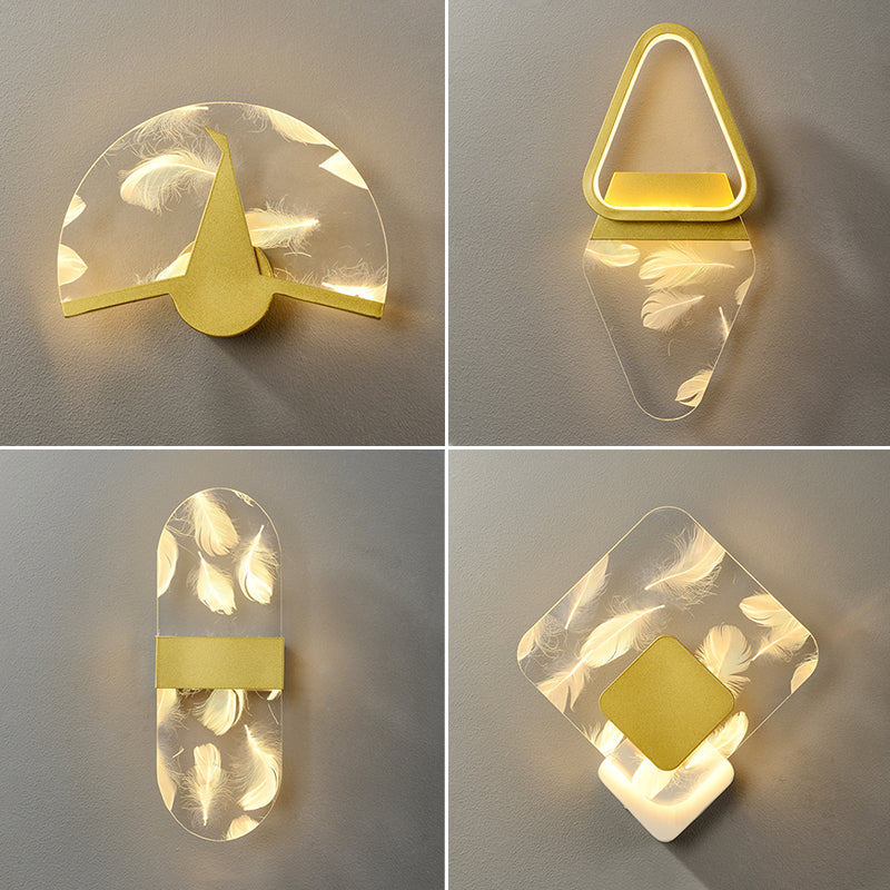 Iluminación de pared de plumas geométrica de pared de pared LED nórdica con sombra acrílica