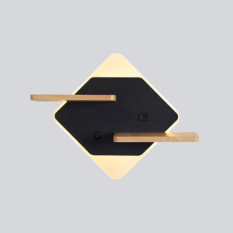 Geometric Shaped Wall Light Modern Acrylic Bedroom LED Sconce Light with Wooden Rack