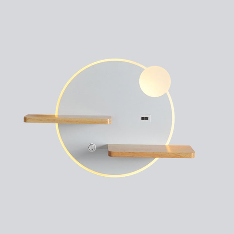 Geometric Shaped Wall Light Modern Acrylic Bedroom LED Sconce Light with Wooden Rack