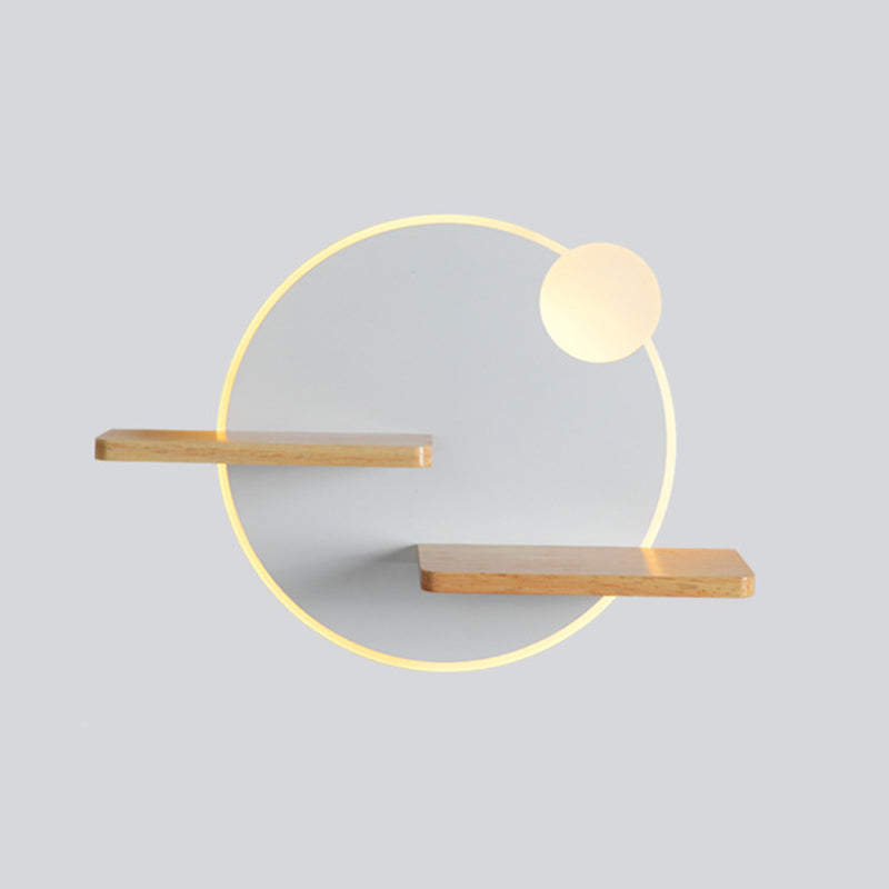 Geometric Shaped Wall Light Modern Acrylic Bedroom LED Sconce Light with Wooden Rack