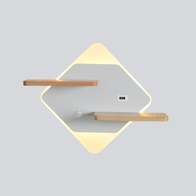 Geometric Shaped Wall Light Modern Acrylic Bedroom LED Sconce Light with Wooden Rack