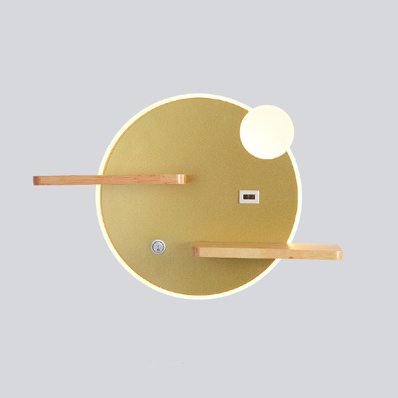 Geometric Shaped Wall Light Modern Acrylic Bedroom LED Sconce Light with Wooden Rack