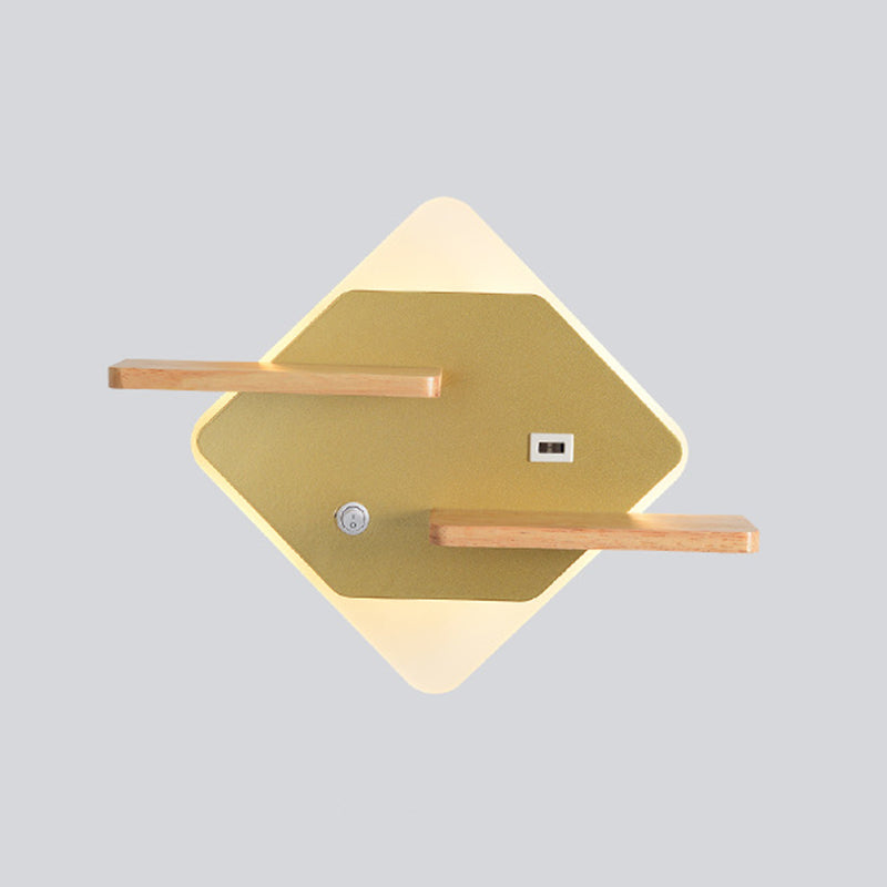 Geometric Shaped Wall Light Modern Acrylic Bedroom LED Sconce Light with Wooden Rack
