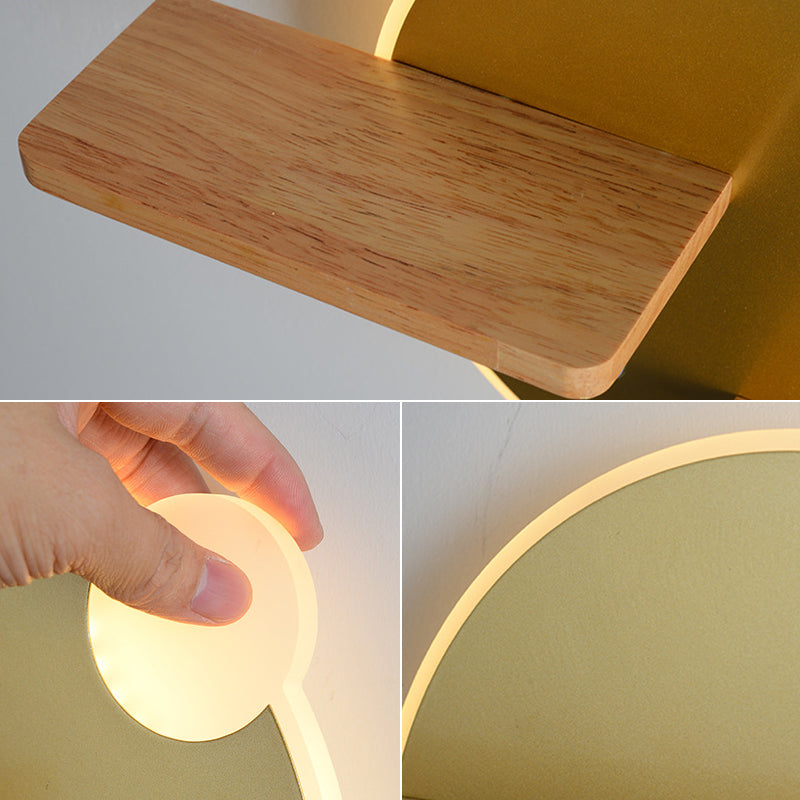 Geometric Shaped Wall Light Modern Acrylic Bedroom LED Sconce Light with Wooden Rack