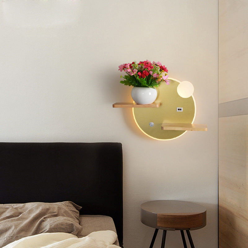 Geometric Shaped Wall Light Modern Acrylic Bedroom LED Sconce Light with Wooden Rack