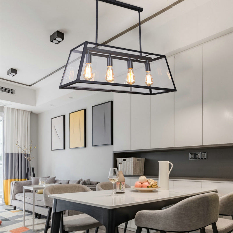 Vintage Industrial Trapezoid Island Chandelier Lights Clear Glass Pendant Lighting for Living Room