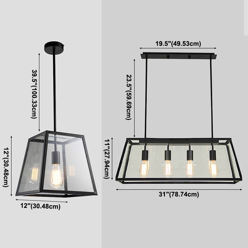 Vintage Industrial Trapezoid Island Chandelier Lights Clear Glass Pendant Lighting for Living Room