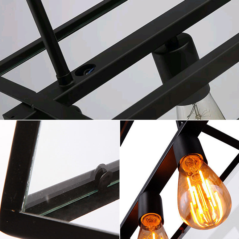 Vintage Industrial Trapezoid Island Chandelier Lights Clear Glass Pendant Lighting for Living Room
