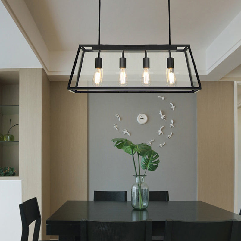 Vintage Industrial Trapezoid Island Chandelier Lights Clear Glass Pendant Lighting for Living Room