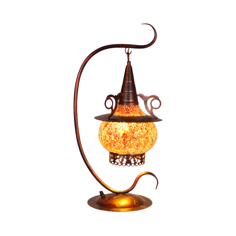 Poêle Night Night Night Art Deco Glass orange 1 lampe de table légère avec bras bouclé