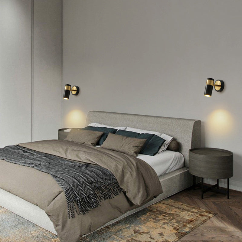 Postmodern Metal Cylindrical Wall Light 1-Head Adjustable Wall Spotlight in Black and Gold