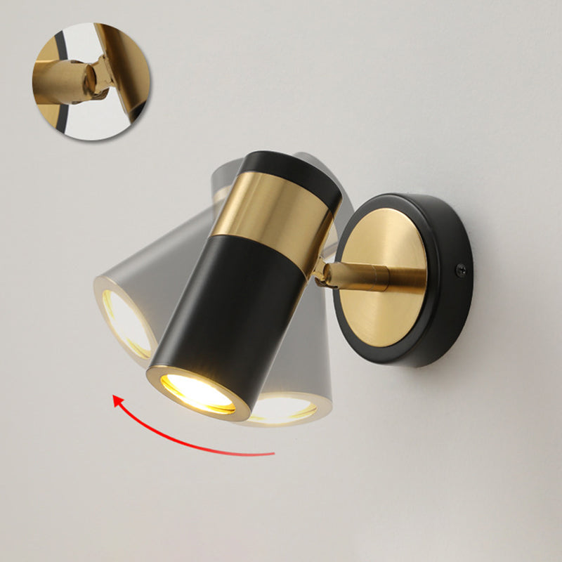 Postmodern Metal Cylindrical Wall Light 1-Head Adjustable Wall Spotlight in Black and Gold