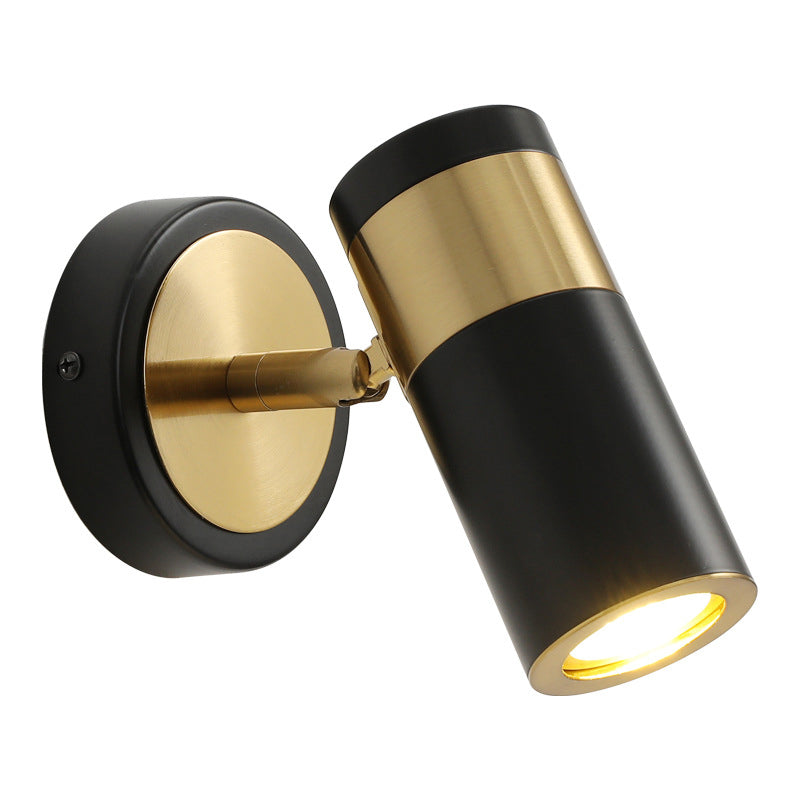 Postmodern Metal Cylindrical Wall Light 1-Head Adjustable Wall Spotlight in Black and Gold